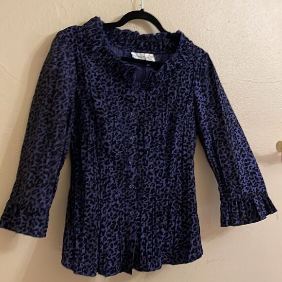 Harve Benard Crinkle Blouse Goth 3/4 Sleeve Button Down Ruffle Detail Medium - Picture 2 of 13